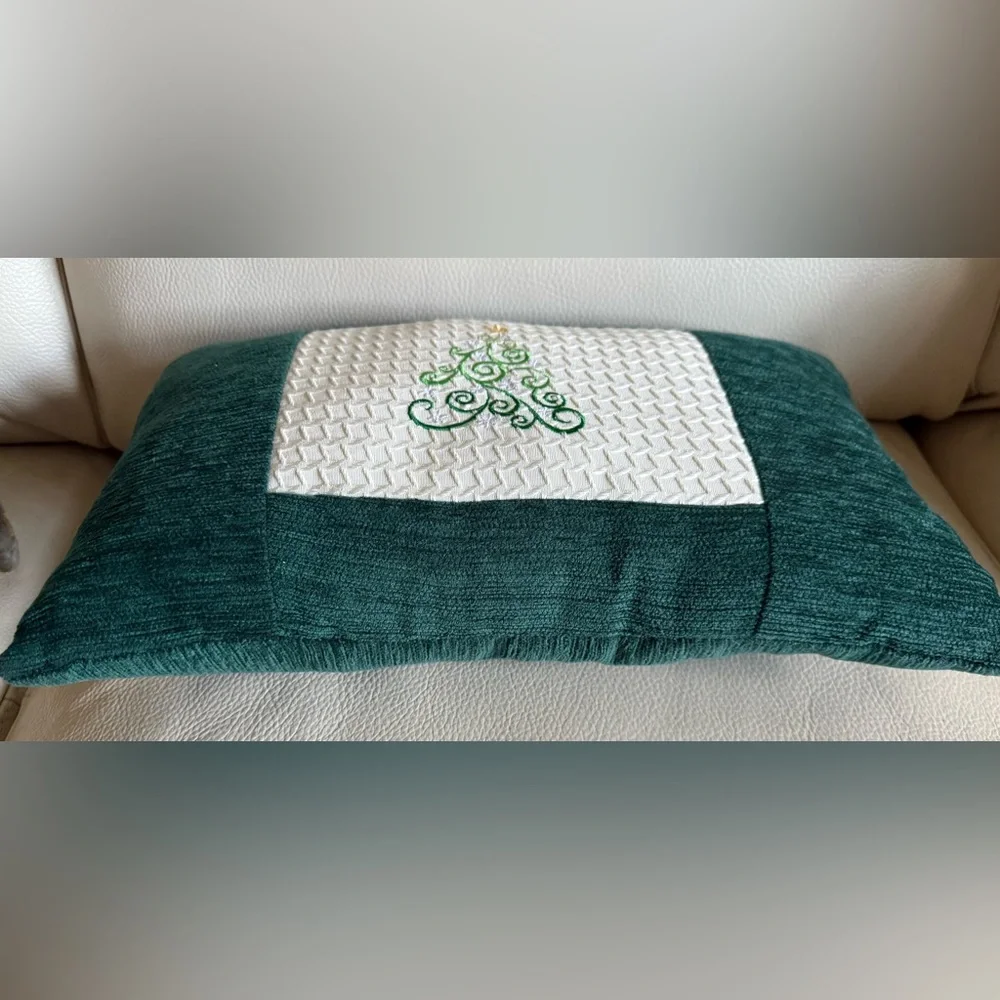 Green & Cream Christmas Tree Design Holiday Pillow